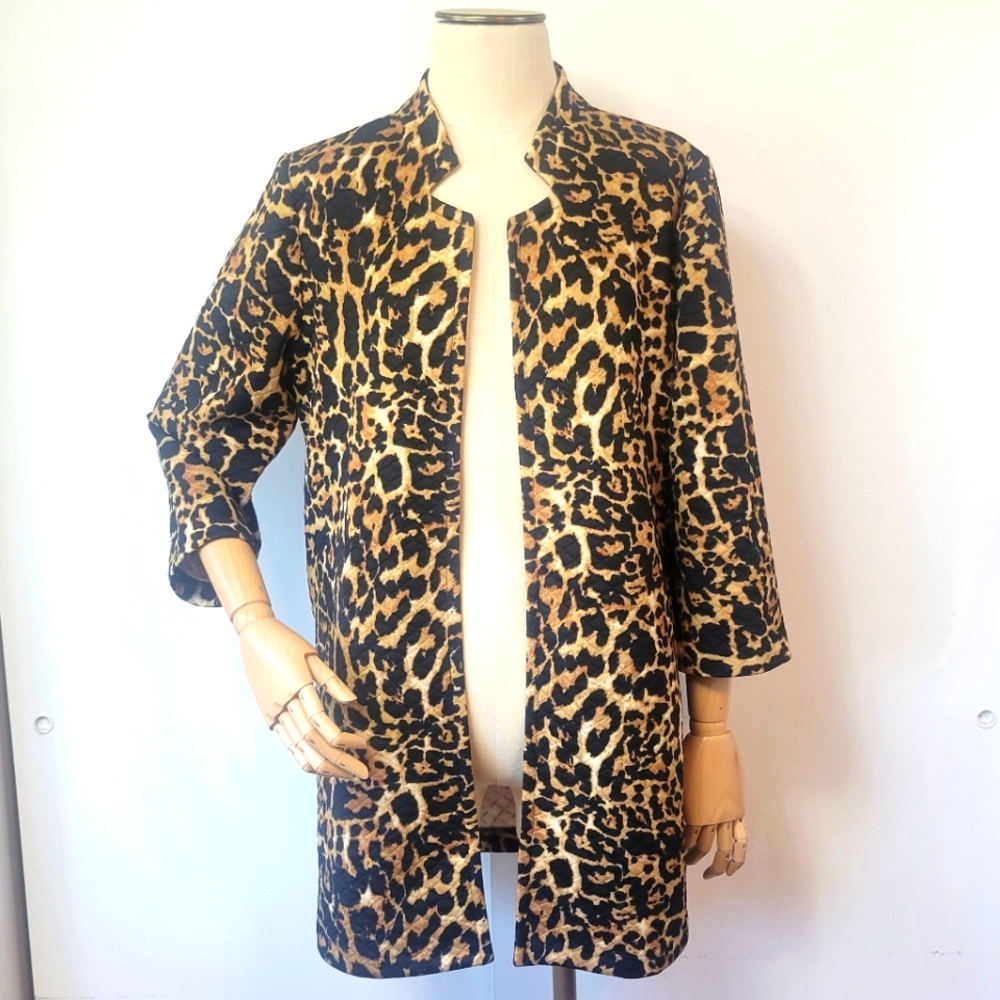 NYCC Women's' Long Leopard Print Blazer Jacket Cardigan Open Front